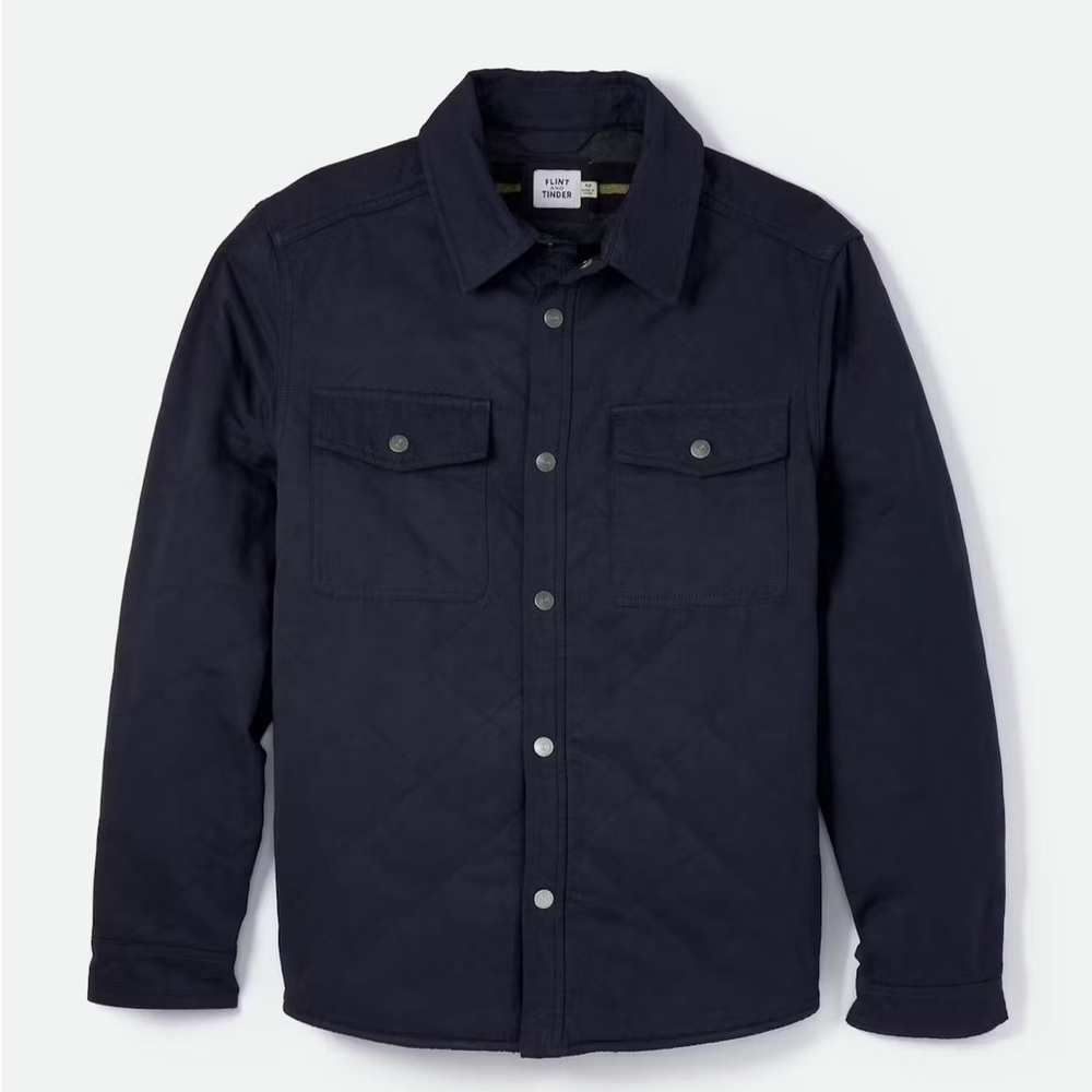 FLINT AND TINDER
Quilted Nylon Shirt Jacket
 in Navy